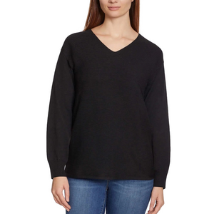 Ella Moss Women's Ribbed Knit V Neck Sweater Black